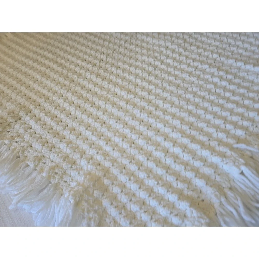 VTG Crochet Afghan Blanket White Throw Handmade Grannycore  Baby Blanket 37x37